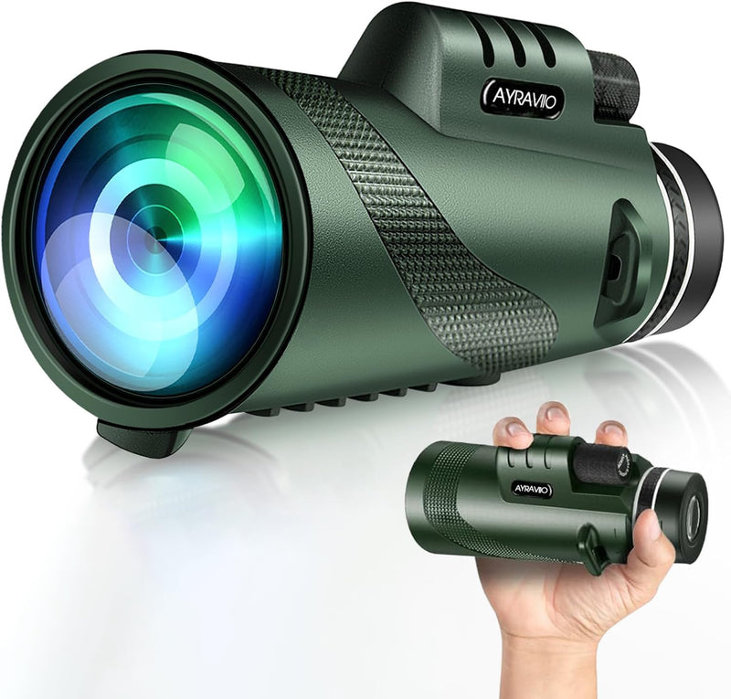 Birthday Gifts for Men Dad Him Husband Teen, 10×42 Monocular Telescope for Adults, High Powered FMC & BAK4 Scope, Compact Monocular, White Elephant Gift, Outdoors Survival Hiking Gear for Adventure GREEN
