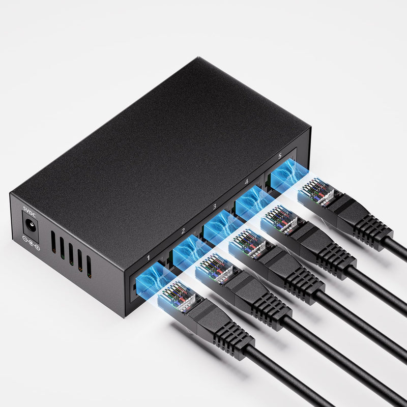 5-Port Gigabit Ethernet Switch, Unmanaged Home Network Switch Hub, Ethernet Splitter | Auto-Sensing Ports | Plug-and-Play | Silent Operation | Black Metal Case | Limited Lifetime Protection BLY-5GE