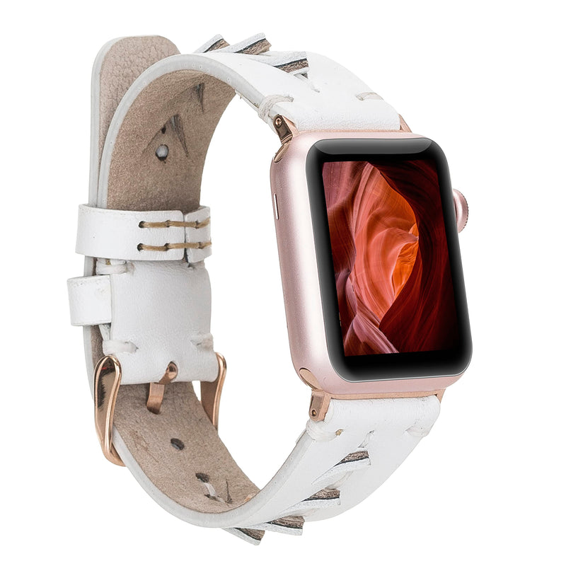 Handmade Leather Watch Band for Apple Watch Series 9 8 7 6 5 4 3 2 1 SE Ultra 2 1 Compatible with 38 40 41 42 44 45 49mm Apple Watch Bands for Women & Men 7-9 Inches Size, White 38 40 41mm Lemon Grass w/Silver Connector&Clasp 41mm/40mm/38mm