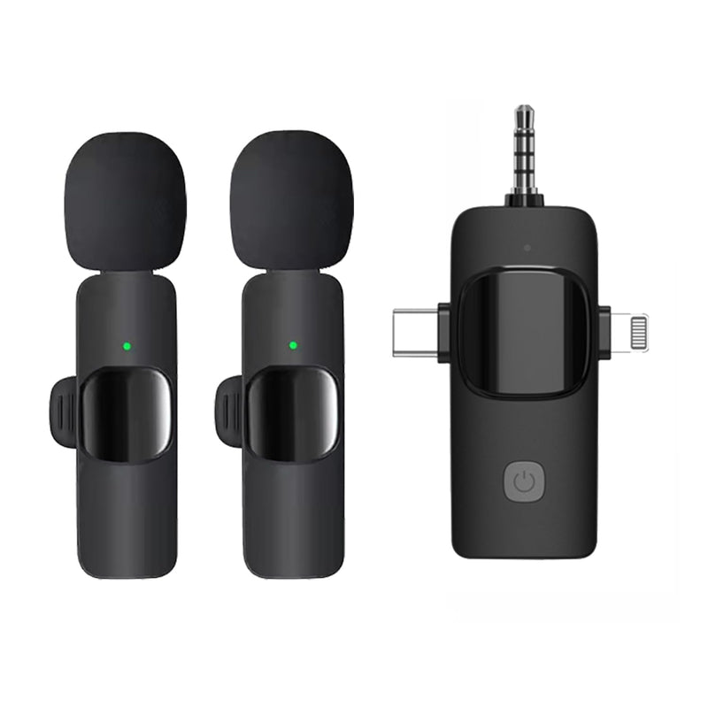 Generic K15 3 in 1 Wireless Lavalier Microphone for IPHONE/ANDROID/TABLET/Perfect for vlogging, podcasts, presentations, live performances, and professional recordings., Black