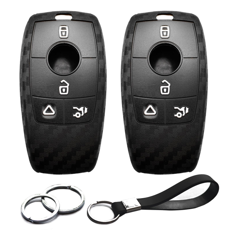 [AUSTRALIA] - 2pcs Compatible with Mercedes Benz Key Fob Cover Case Key Chain fit for A B C E G S CLA CLS GLA GLB GLC GLE GLS Glass Accessories Protector Keyless Remote Holder Carbon Fiber Black 
