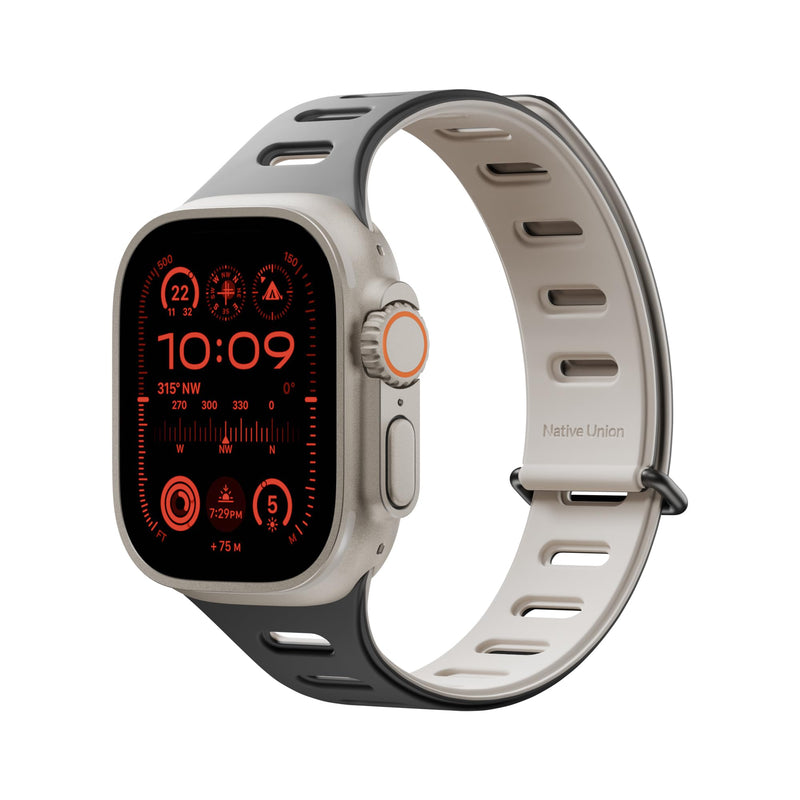 Native Union Active Band | Magnetic Apple Watch Band – Double Sided Reversible Silicone Strap – Adjustable Length – Breathable & Sweat Proof for Sport Black 44/45/46/49mm
