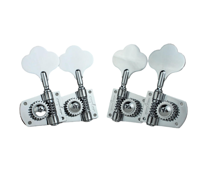 Guyker Bass Machine Head (2R + 2L) - 1:21 Ratio Gear Open Frame Tuners Tuning Key Pegs Replacement for Electric Jazz Guitar Bass or Precision Instruments, Chrome 2R + 2L
