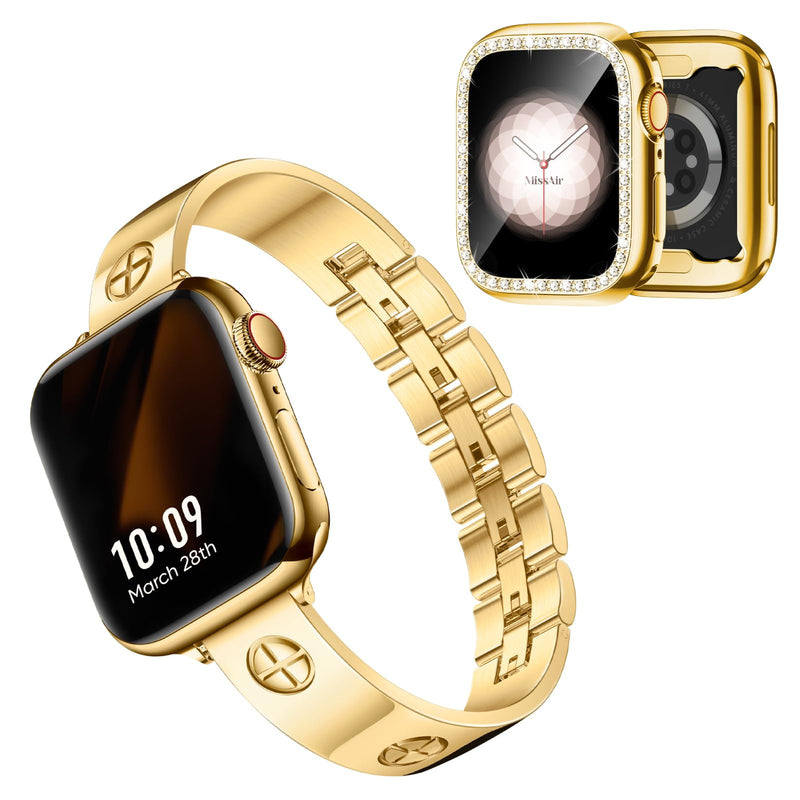Missair Stainless Steel Metal Band and Bling Soft TPU Case Compatible with Apple Watch 40mm Series 6 5 4 SE
