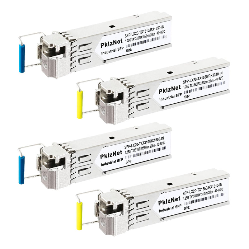 4Pcs 1.25G BIDI Industrial SFP Single Mode SM1310&1550nm LX 20km Fiber DDM 1.25G BIDI: 20km