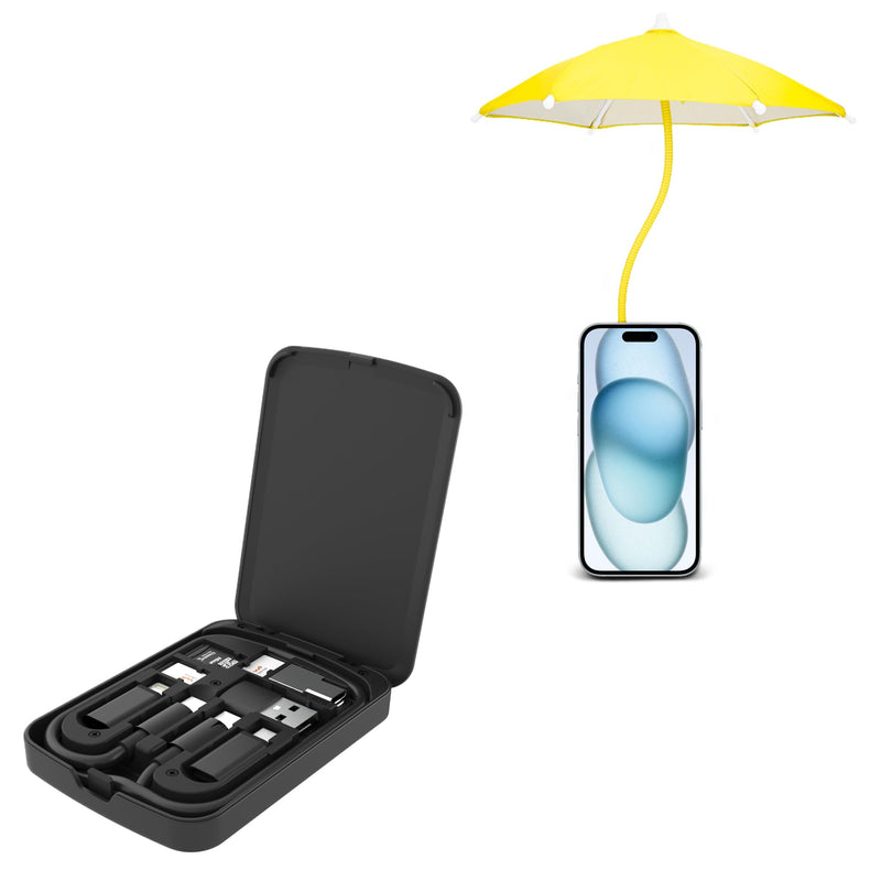Kiorafoto Cable Card + Phone Umbrella: USB Adapter Kit with Magnetic Cell Phone Umbrella for Sun