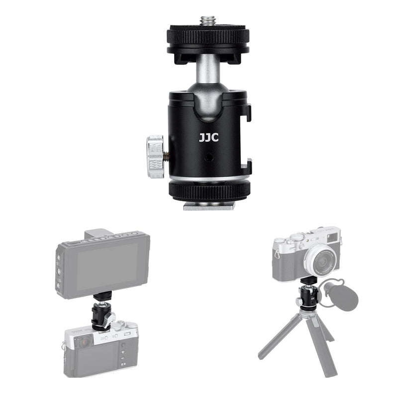 [AUSTRALIA] - JJC 1/4''-20 Camera Tripod Ball Head Mount Adapter, Mini Ballhead with Cold Shoe Mount for Camera DSLR Tripod Selfie Stick LED Light Flash Microphone Phone Cage, 360-Degree Rotation, 90-Degree Tilt Ball Head with 2 Cold Shoe Mount 