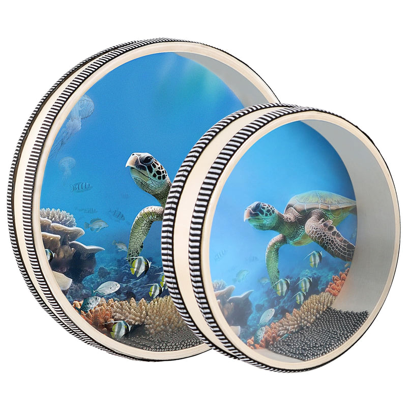 EASTROCK Wave Bead Ocean Drum Sea Sound Drum with Hardwood Shell Sound Healing Instruments Natural Color Musical Instrument Ocean Percussion for Meditation & Relaxation (8 inch + 10 inch) 8+10 inch