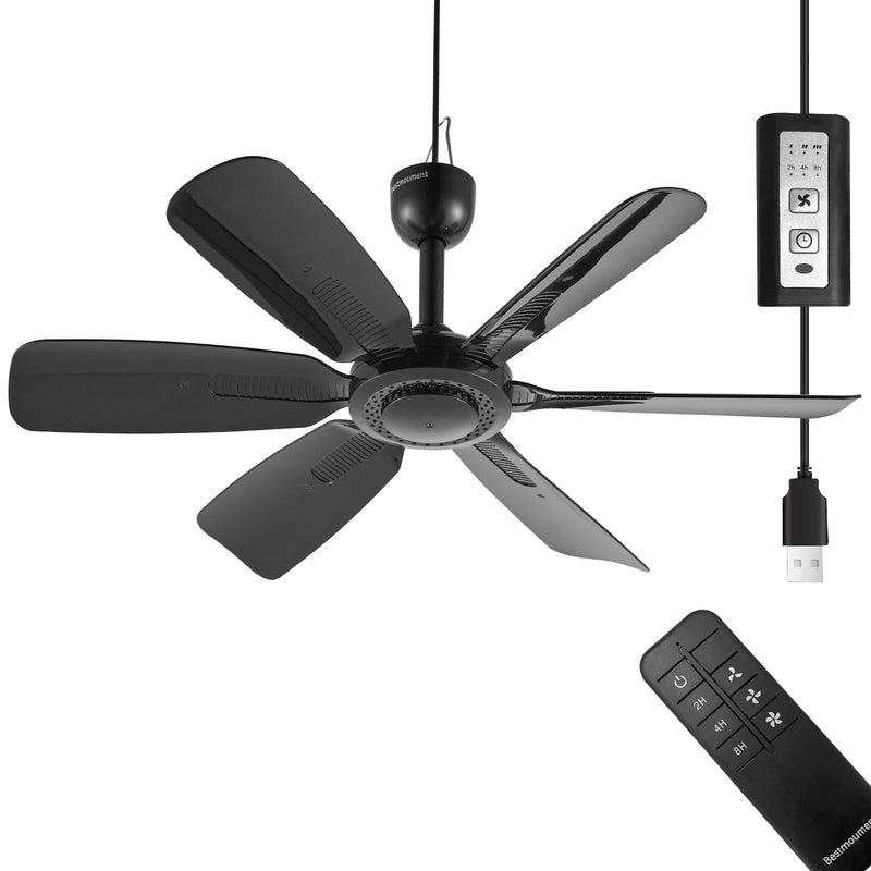 17.7-inch Portable Hanging Fan with 6 Blades,Ceiling Fan with Remote Control Timing 3 Speed,USB Plug In,5V DC Powered Indoor/Outdoor Use for RV, Camping, and Canopy(with remote control)