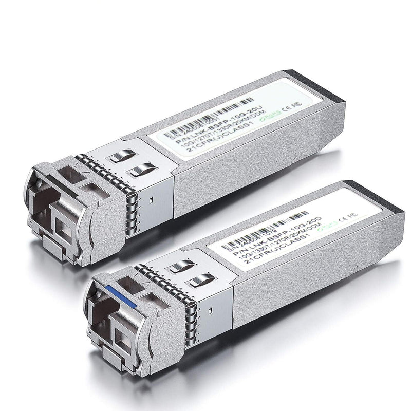 10G SFP Bi-Directional Singlemode Transceiver Pack of 2 | SMF LC 20km 1270nm/1330nm with Digital Diagnostic Monitoring for D-Link, Mikrotik, TP-Link and More, 10G-SMSF-20KM