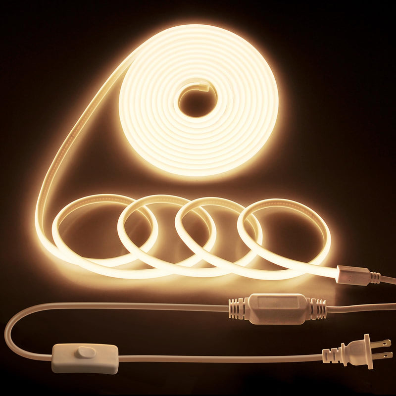 [AUSTRALIA] - 20FT COB LED Strip Light 3000K Warm White AC110V-120V LED Rope Lights Outdoor Waterproof IP65 High Density 288LEDs/M Flexible LED Light Strip with Switch for Garden Bedroom Indoor 6M 