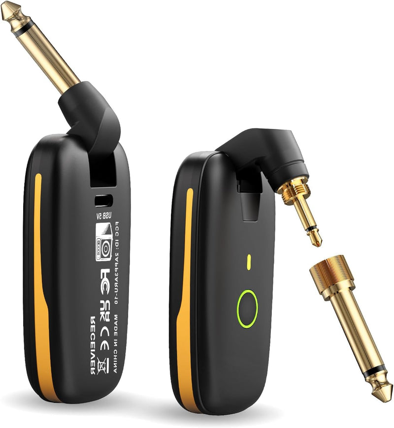 [AUSTRALIA] - Wireless Guitar System with UHF Transmitter and Receiver, 7-Channel Rechargeable Audio, 164 Feet Range, 1/4” and 1/8” 2 in 1 Plug, USB-C Charging, Perfect for Guitar Bass Electric Musical Instruments 