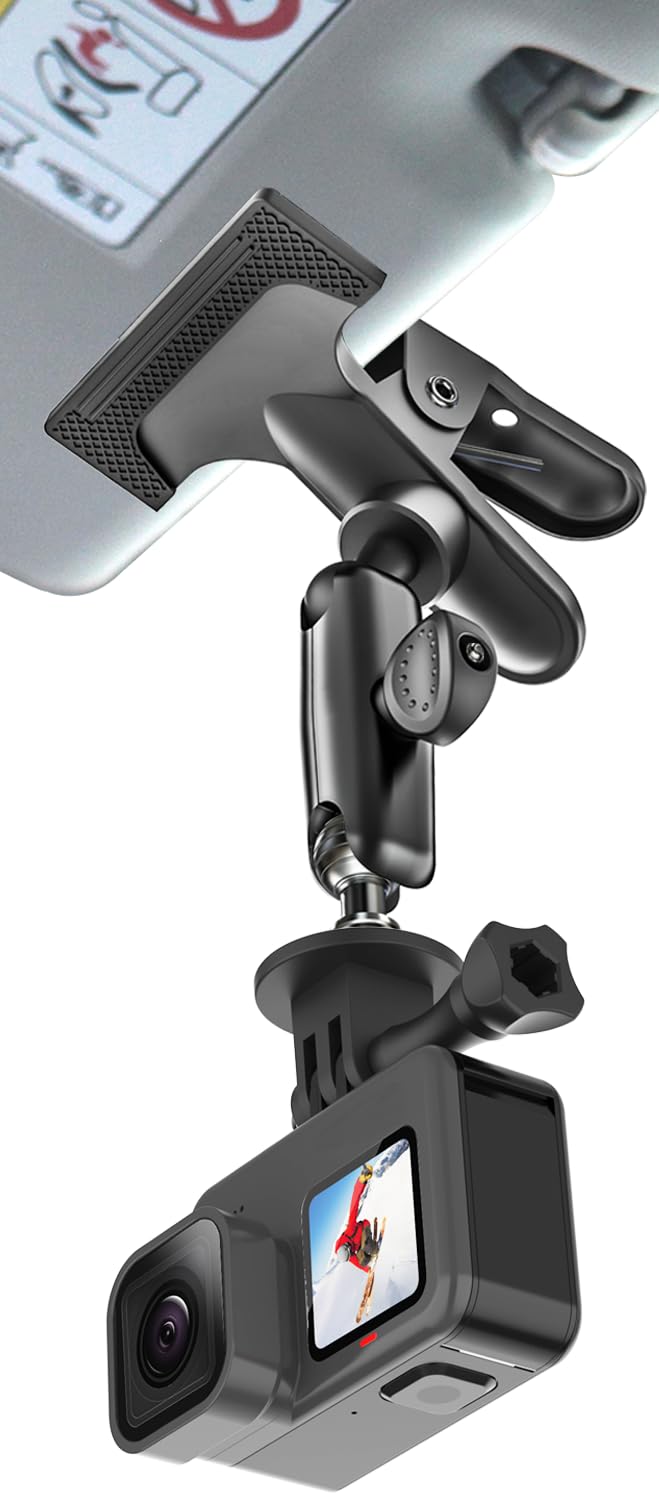Car Sun Visor Camera Mount Holder for GoPro - [Metal Super Clamp] 360° Ballhead Magic Arm Accessories with 1/4"-20 Thread, for GoPro Hero13 Black 12 11 10 9 8 7, Insta360 X3 X4 Go3 Ace Pro DJI Action