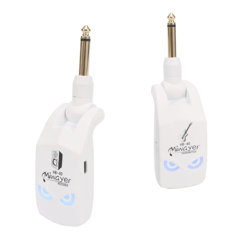 Miwayer 2.4GHz Wireless Guitar System Rechargeable Lithium Battery Audio Wireless Guitar Transmitter Receiver For Electric Guitar Bass Violin Keyboard Instruments (HB-40 White) HB-40 White