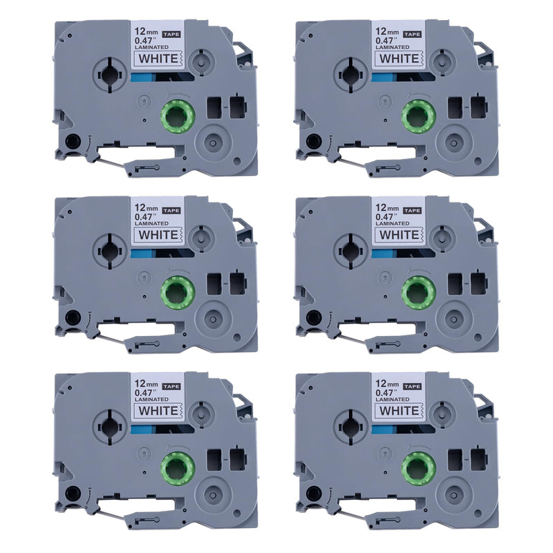 [AUSTRALIA] - Replacement for Brother P Touch Label Tape, Tape 12mm 0.47 Laminated Black on White Tape, Compatible with Brother PT-D210 D410 H110 D220, 6-PK 