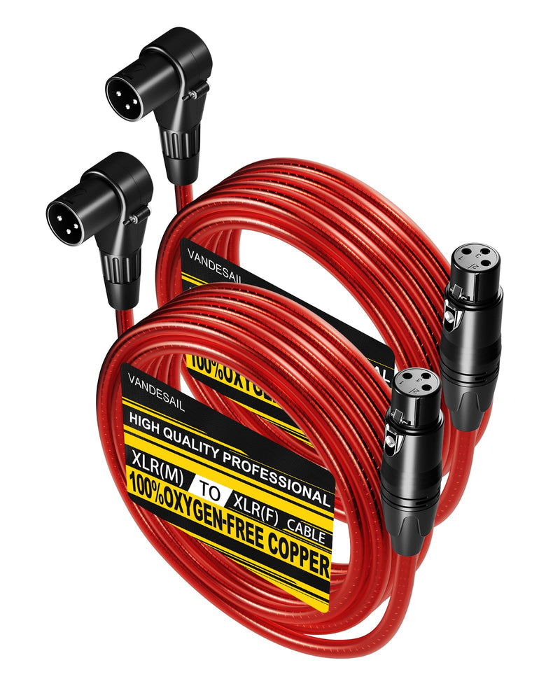 XLR Cables 15ft Right Angle XLR Cable Microphone Cable 2 Pack Male to Straight Female Mic Cord 3 Pin for Speakers Audio Interface Pro Camcorders DSLR Video Cameras Recording Red 15 Feet 2 Pack Angled Male