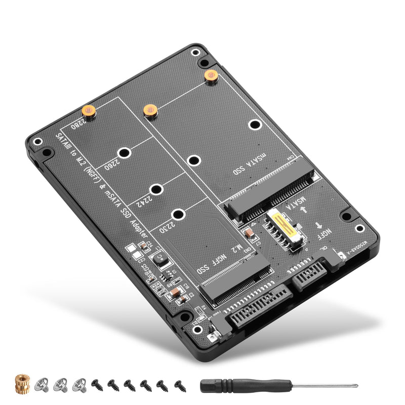CERRXIAN M.2 NGFF SSD & MSATA SSD to 2.5" SATA III Converter Adapter 2 in 1 B Key/B&M Key M.2 NGFF mSATA SSD Hard Drive to SATA3.0 Enclosure Adapter Not for M Key