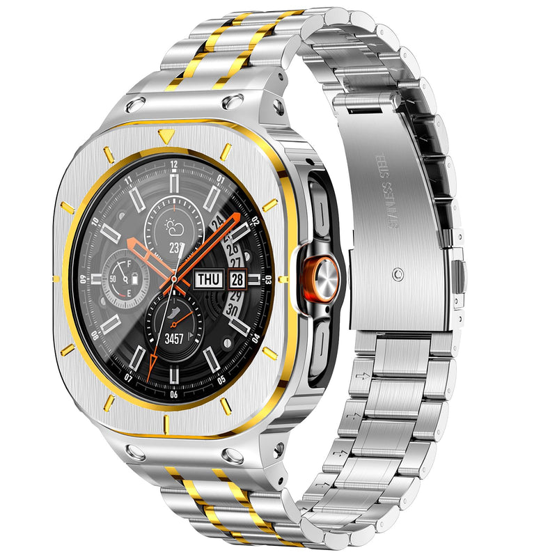 Stainless Steel Band with Case Compatible with Samsung Galaxy Watch Ultra | BAITEYOU Metal Strap with Cover for Samsung Galaxy, Ultra 2/9/8/7 47mm 2026/2025/2024, Luxury Bracelet for Men.Silver Gold Silver Gold Galaxy Watch Ultra -47mm