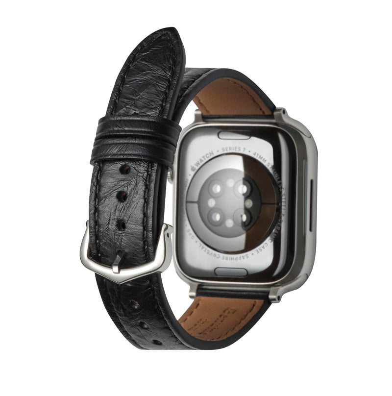 Calfskin Leather Band Compatible with Apple Watch 38mm to 45mm, Premium Leather Strap Square Buckle Compatible with iWatch Series 7 6 5 4 3 2 1 (Black, 49/45/44/42mm)