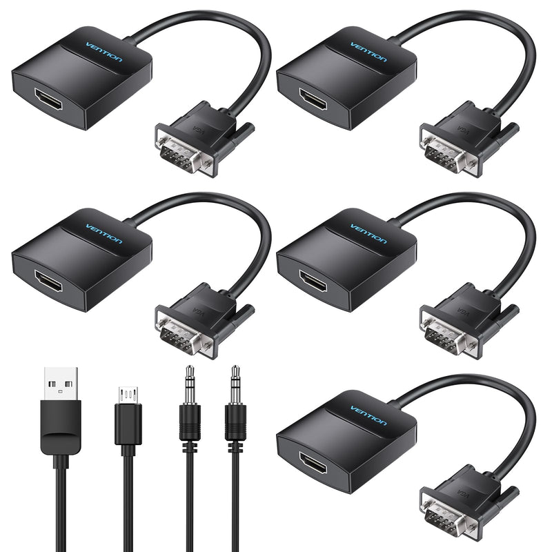 VENTION VGA to HDMI 5 Pack-1080P Video Dongle Adaptador VGA Converter with Audio Cable (0.5FT), Male to Female for PC,Monitor HDTV (Note: VGA to HDMI Only, Not Bi-Directional) 0.5 FT - 15CM