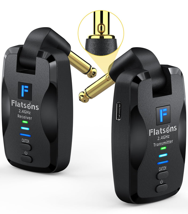 FW2D Wireless Guitar System Exclusive Mute Plug, 2.4 GHz Wireless Guitar Transmitter Receiver, 10H Working Cordless Guitar Transmitter Rechargeable USB C for Acoustic Electric Guitar Bass Ukulele etc