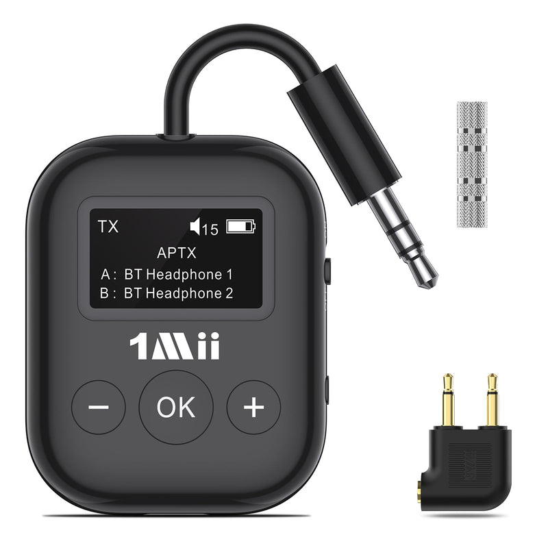 Airplane Bluetooth 5.3 Transmitter for All Headphones - Bluetooth Adapter for TV - Dual Connection - aptX Low Latency - Flying Travel,Long Flight Essentials - Wireless Audio Aux for MP3,Game,PC-Black Black
