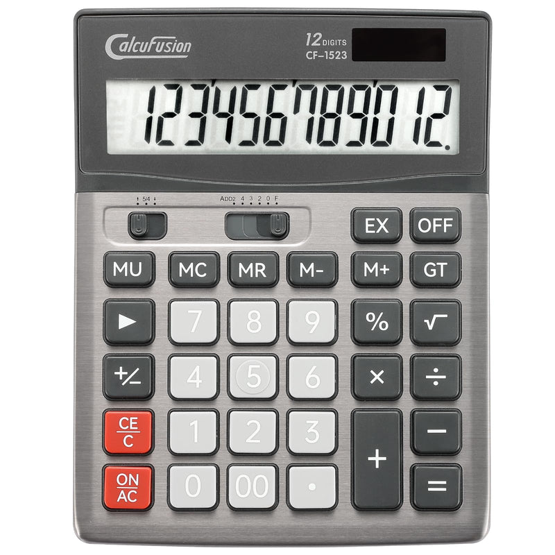 Desktop Calculator 12 Digit with Large LCD Display Big Buttons Basic Calculator Standard Function Solar Calculator with Battery Desk Calculators for Office School Home CF-1523