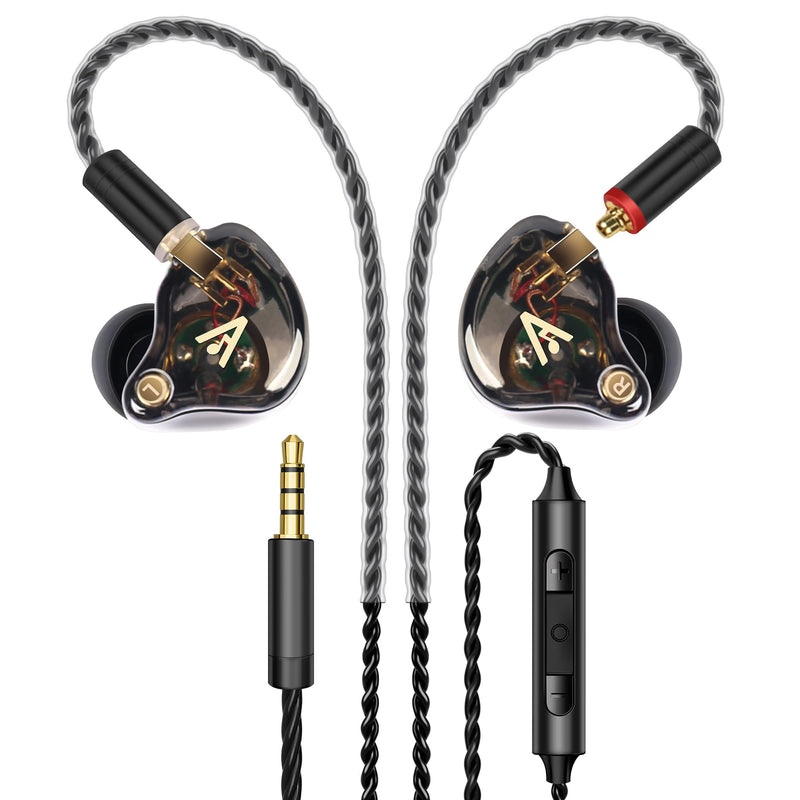[AUSTRALIA] - Vibes 202M Wired Earbuds - HiFi in Ear Monitor Headphones - Noise Isolating Ear Buds w/ Mic - Clear Sound, Deep Bass & Comfort-Fit Gaming Earphones - MMCX to 3.5mm & Silver Plated Cord, Carrying Case 3.5mm & Mic 1-Black 