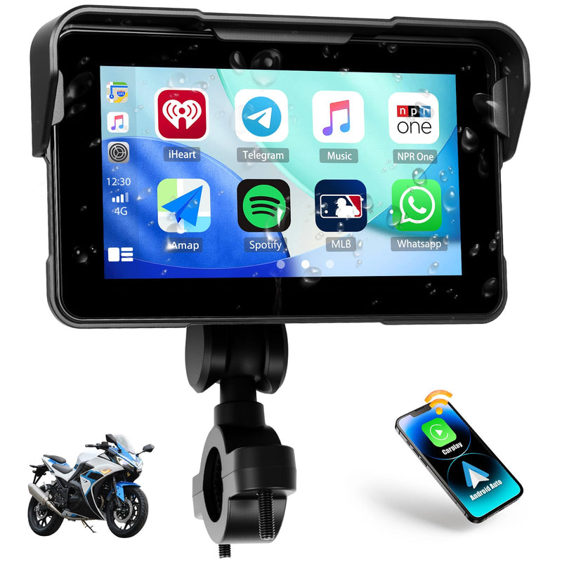 CAMECHO Removable Motorcycle CarPlay & Android Auto Screen, Wireless Apple Car Play Portable Car Stereo for Moto Motorbike, 5" Waterproof Touch Screen, Pantalla para Carros con Bluetooth, Mirror Link