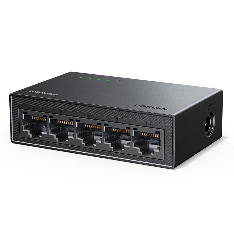 UGREEN Ethernet Switch, 5 Port Gigabit Plug & Play Ethernet Splitter | Wall Mount & Desktop Network Switch Hub, Unmanaged, Compact, with LED, Fanless Quiet, for Internet Cable, Laptop, Router, NAS 35492US
