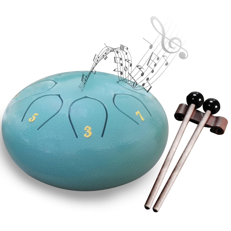 [AUSTRALIA] - Steel Tongue Drum 6 Inches 8 Notes Rain Drum for Outside Garden with Bag, Music Book, Handpan Drum Mallets, Mallet Holder, Finger Picks and Stickers Chakra Percussion Instrument Blue 