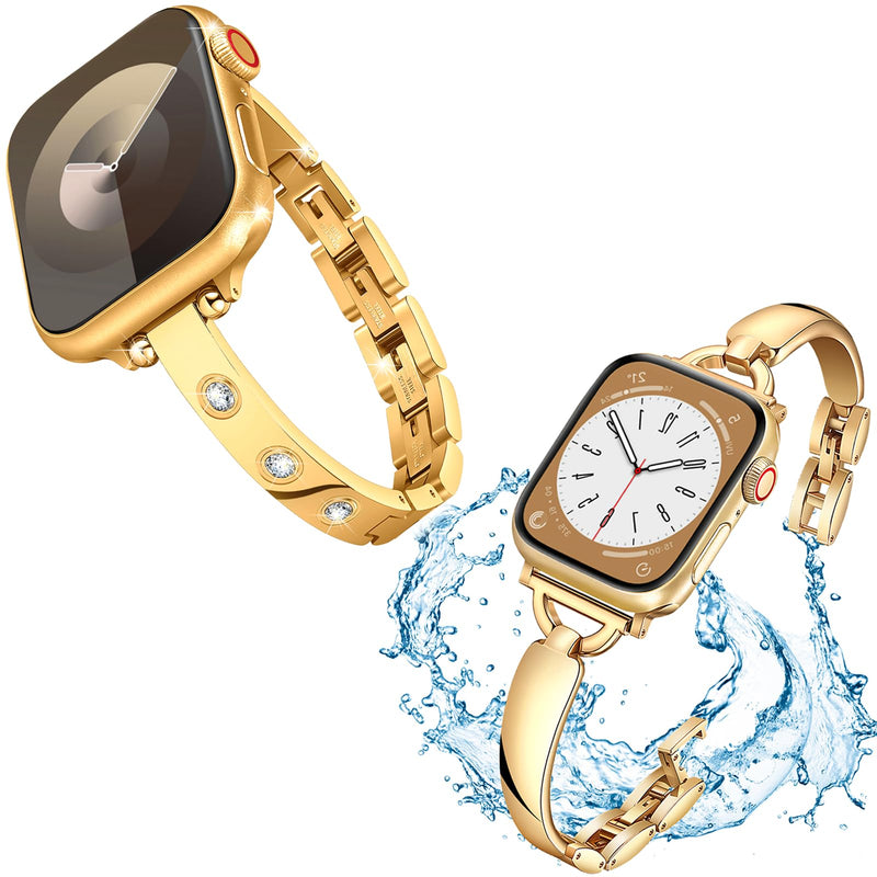 Stainless Steel Gold Band Compatible Apple Watch Starlight Bracelet Women Slim 42mm 44mm 45mm 49mm, Bling Diamond Gold Thin Metal Bangle for iphone Watch Series Ultra
