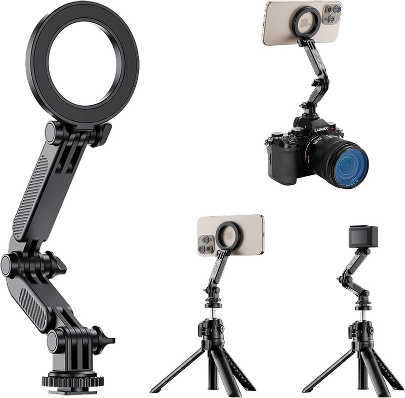 [AUSTRALIA] - elitehood Magnetic Phone Tripod Mount for Magsafe, Aluminum iPhone Tripod Mount Adapter with 1/4” Screw, Cold Shoe Phone Mount for Camera, Magsafe Tripod Mount for 16/15/14/13 Series 