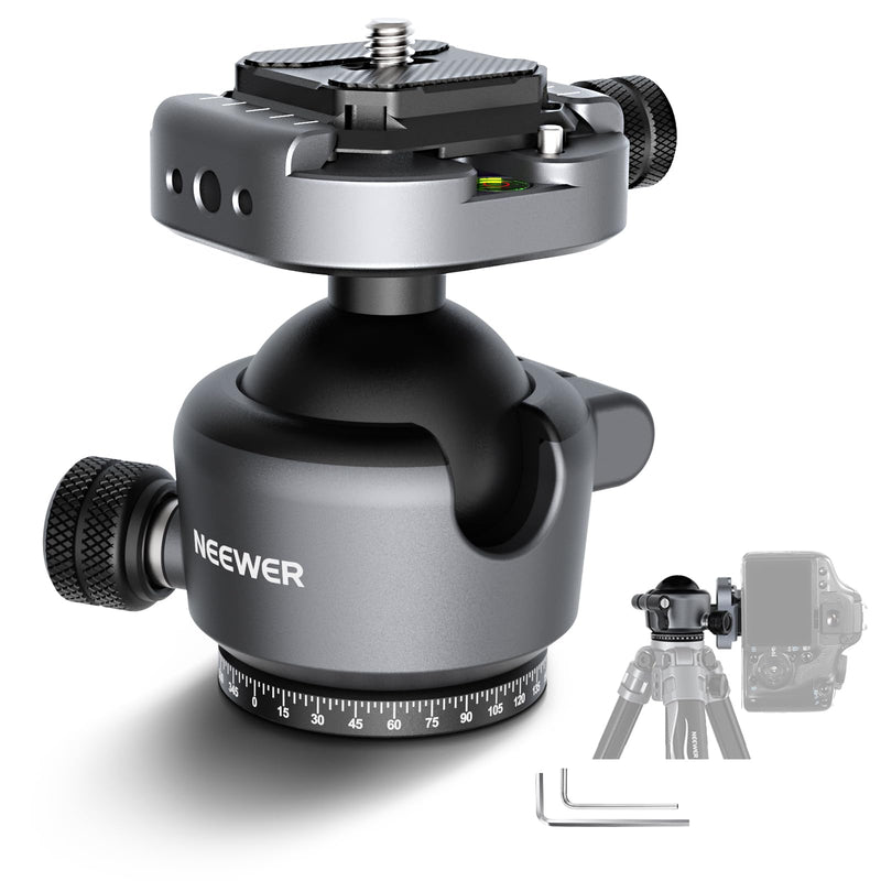 NEEWER GM41 Low Profile Tripod Ball Head, 40mm Metal Panoramic Camera Mount Adapter with 1/4" Arca Type QR Plate Compatible with Peak Design Capture Camera Clip, 360° Swivel & 90° Tilt, Max Load 22lb