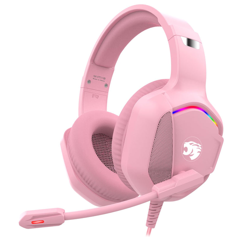 [AUSTRALIA] - Gaming Headset with Microphone for Pc, Xbox One Series X/s, Ps4, Ps5, Switch, Stereo Wired Noise Cancelling Over-Ear Headphones with Mic, RGB, for Computer, Laptop, Mac, Nintendo (Pink) Pink 
