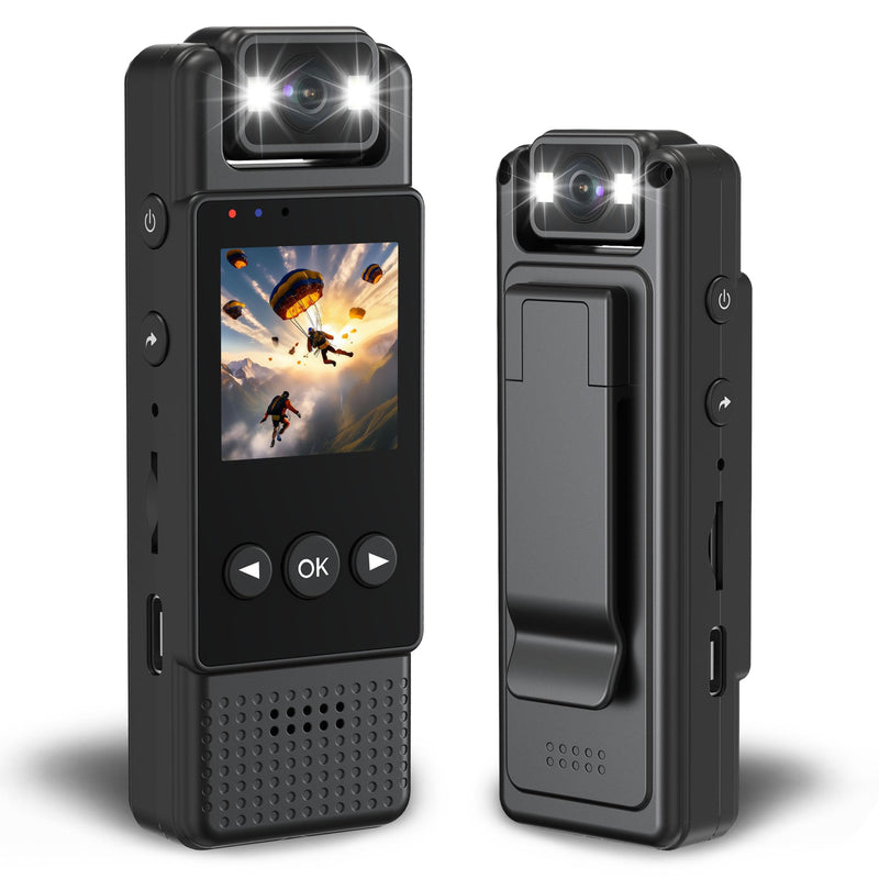 HD1080P Wearable Mini Body Camera Video Camera 180° Rotating Lens Motion Detection Night Auxiliary Lights 6HR Battery Body Cam for Sports Personal Security Police Law Enforcement