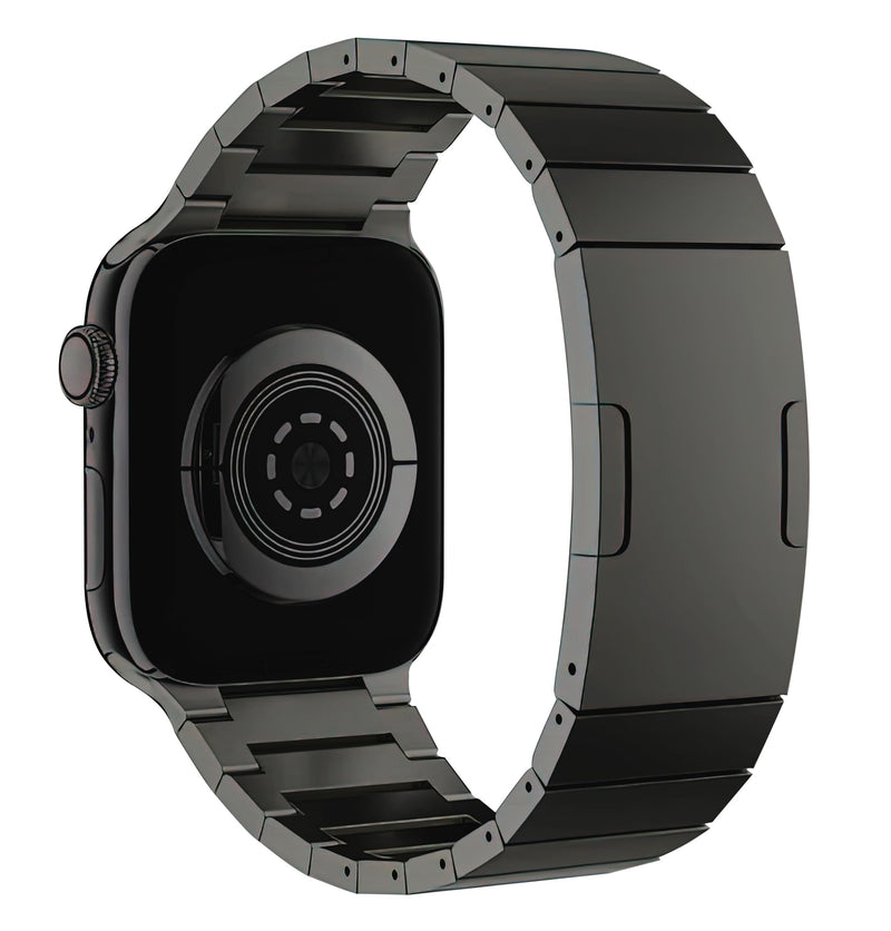Titanium Band for Apple Watch 46mm/49mm, DLC Flat Link Bracelet, Black | MaKTech DLC Coating Scratch-Resistant, Deployment Clasp, for Apple Watch 11/10 46mm, Ultra 3/2/1 49mm, 9/8 45mm, SE 3/2 44mm 46mm/45mm/44mm/49mm