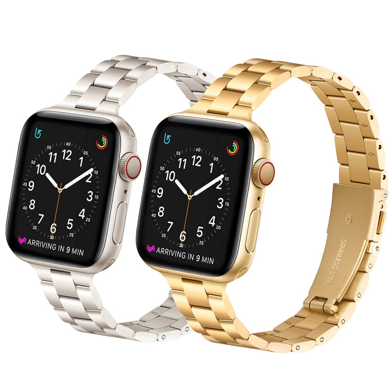 Thin Band Compatible with Apple Watch 42mm 44mm 45mm 49mm, Premium Stainless Steel Metal Replacement Adjustable Wristband Strap for iWatch Ultra SE Series 8/7/6/5/4/3/2/1 Women Men(2 Pack)