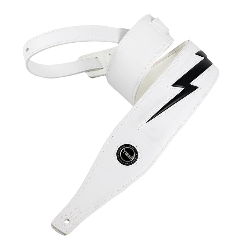 [AUSTRALIA] - Guitar Strap PU Leather, Anti-Slip, Classic, Adjustable Soft Leather Strap for Acoustic, Electric and Bass Guitars (White - Black lightning) 
