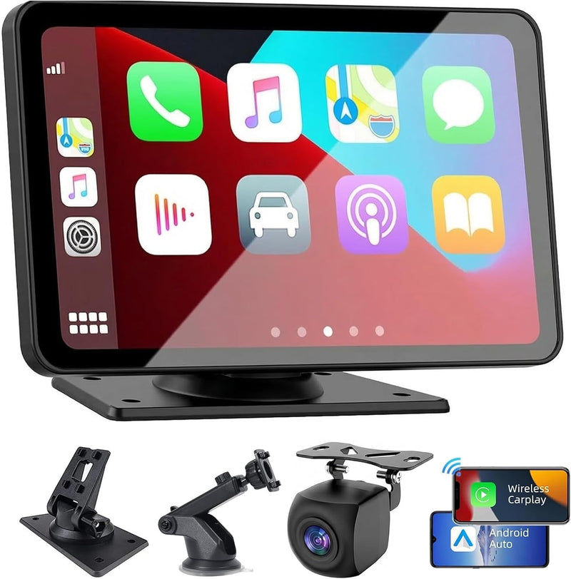 [AUSTRALIA] - Wireless Apple Carplay Screen for Car, 7" HD Touchscreen with Portable Apple Carplay & Android Auto Car Stereo with Backup Camera, GPS Navigation/Mirror Link/Voice Control/Bluetooth 7inches 
