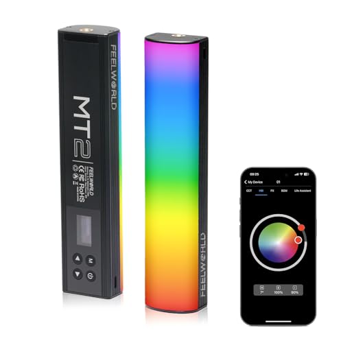 FEELWORLD MT2 Handheld Light Wand, 360° RGB LED Video Light for Photography