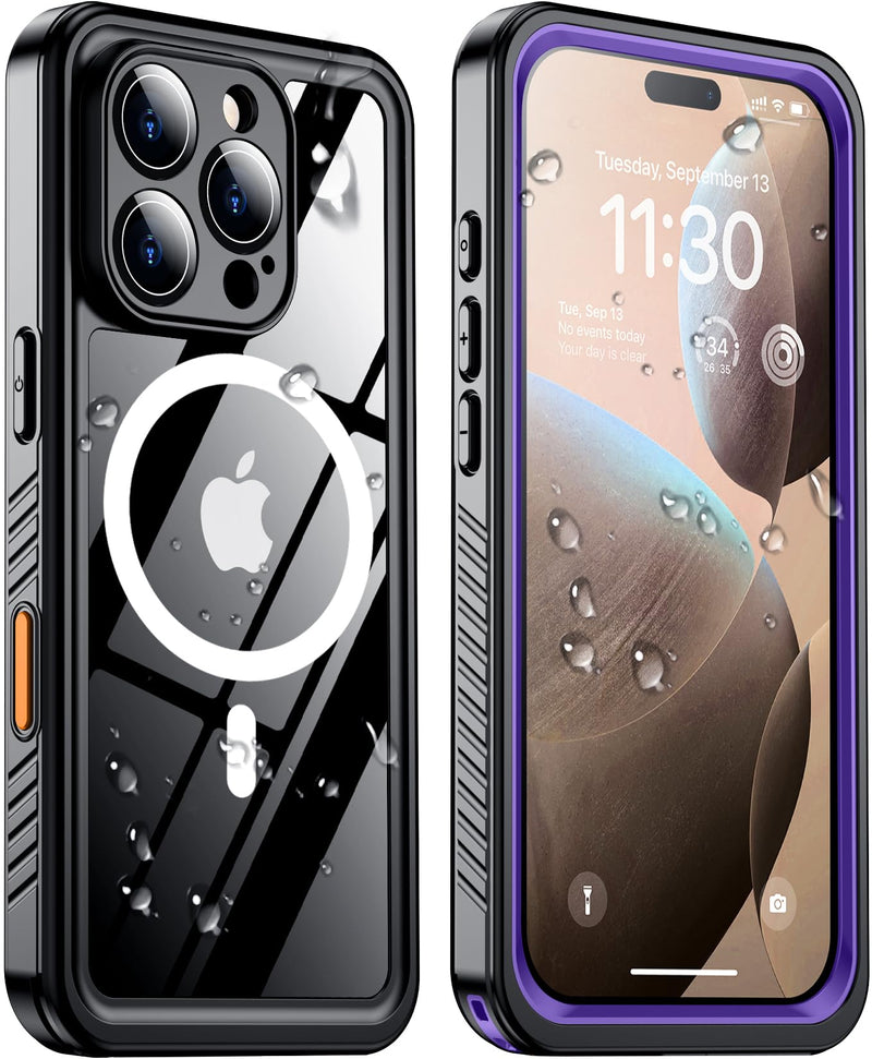 Magnetic for iPhone 16 Pro Max Case Waterproof,Built-in Screen Protector[IP68 Underwater][Upgrade Military Dropproof][Compatible with MagSafe] Full Body Shockproof Case-Purple
