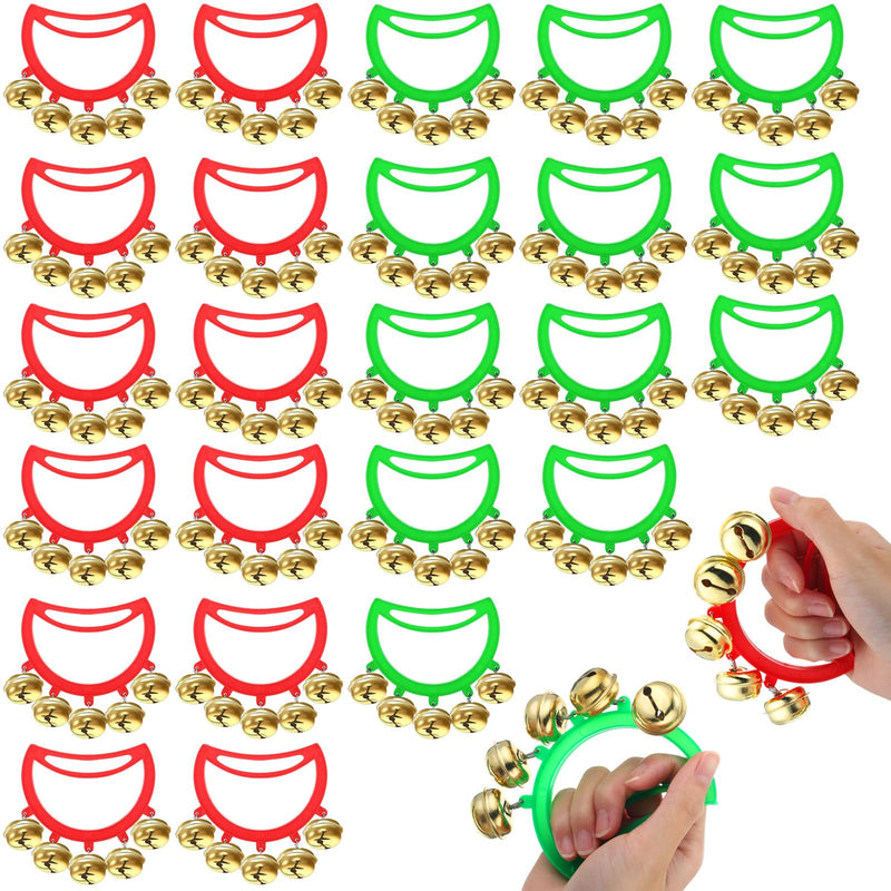 Hiboom 24 Pcs Christmas Hand Bells Jingle Bells Hand Held Noise Makers Party Favors Rhythm Musical Instruments for Adults Holiday Decoration