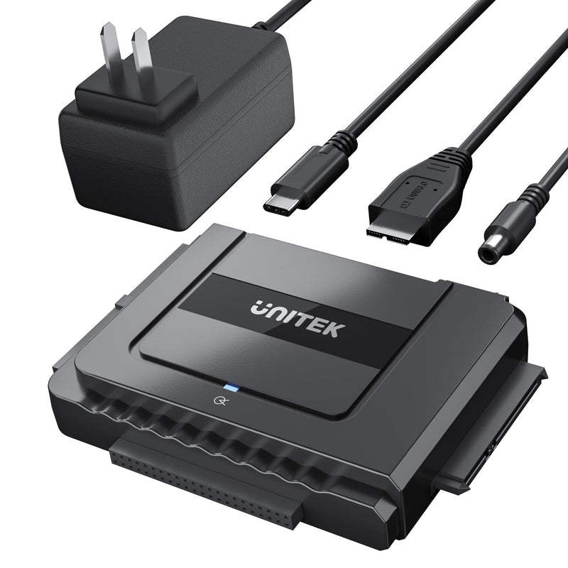 Unitek USB-C SATA/IDE Adapter, Dual-Drive, 6Gbps, for 2.5/3.5" HDD/SSD | Simultaneous 1 SATA + 1 IDE Access; For 2.5/3.5" IDE/SATA, Optical; Plug & Play, Hot-Swap; 12V Adapter Included USB C 6Gbps SATA & 5 Gbps IDE