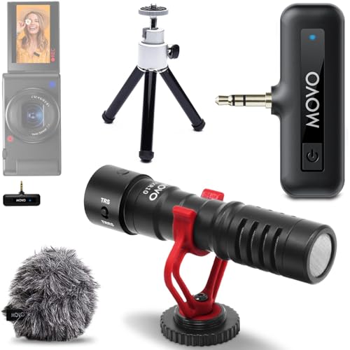 Movo VXR10 Shotgun Mic with WM-VXR10 Wireless Camera Microphone Adapter and Tripod - Compatible with Canon, Sony, Nikon and Other DSLR Cameras - Ideal for Vlogging, Filmmaking, and Content Creation 3.5mm / Camera