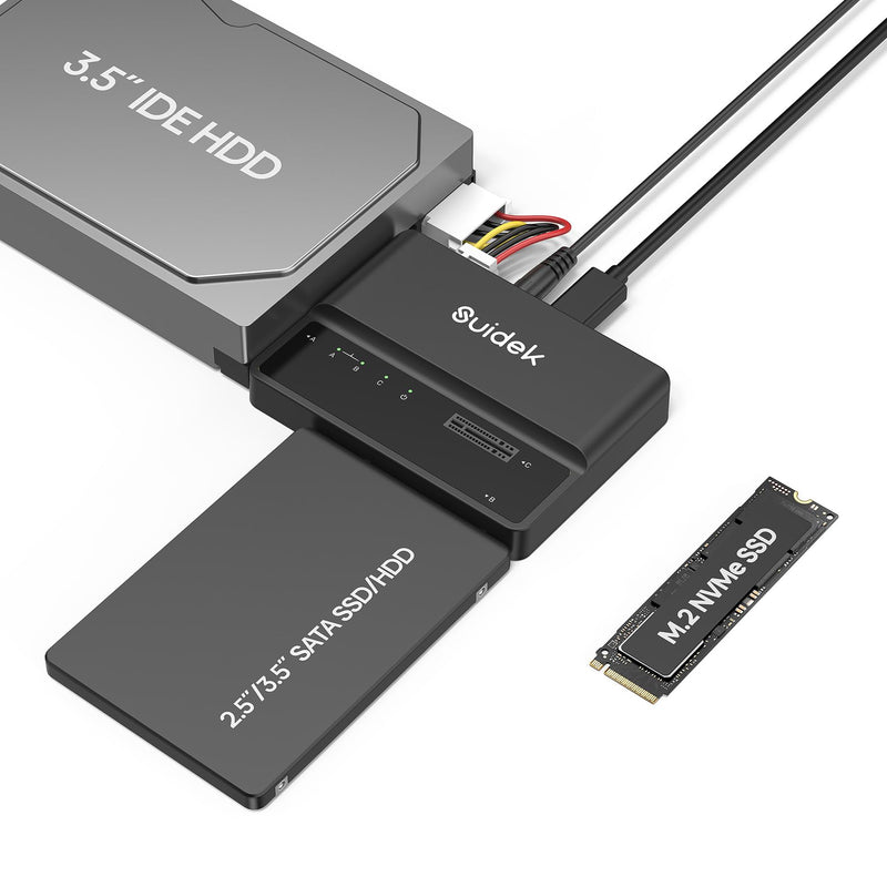 SUIDEK M.2 NVMe to SATA/IDE Adapter, USB 10Gbps Hard Drive Reader Tool Free | PCIe NVMe, SATA and IDE Adapter, M2 SSD Enclosure for M.2 (M Key&M+B Key) Any Sizes, 2.5/3.5" SATA SSD/HDD and 3.5" IDE HDD Black-M.2+SATA+IDE