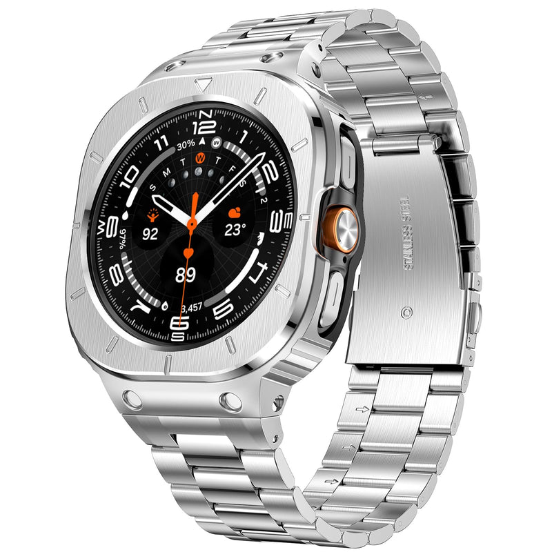 SUPLINK for Galaxy Watch Ultra Bands/Galaxy Watch Ultra 2 Band 47mm for Men | Stainless Steel Rugged Case with Bands Protective Bumper for Samsung Galaxy Watch Ultra 2/1 Accessory (2026/2025/2024), Gold Silver-2 47mm(Galaxy Watch Ultra)