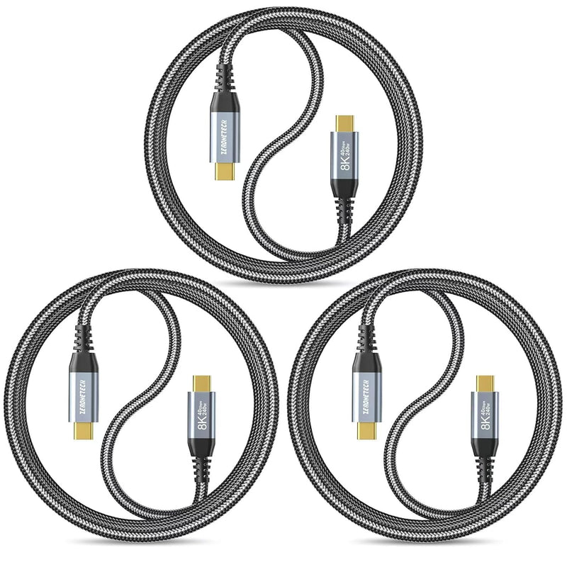 ZeroneTeck 3-Pack 6.6FT USB4 for Thunderbolt 4 Cable, 8K/4K@144Hz USB C Video Cable, 40Gbps Data Transfer, USBC Monitor Display, 240W PD Fast Charging for MacBook,Lenovo,HP,Multi-Computer Desktop Black