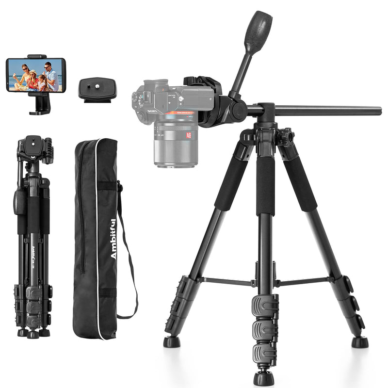 Ambitful 62" Professional Camera Tripod | Removable Horizontal Mount for DSLR/Phone/Camcorder/Spotting Scopes, Tall Video Recording