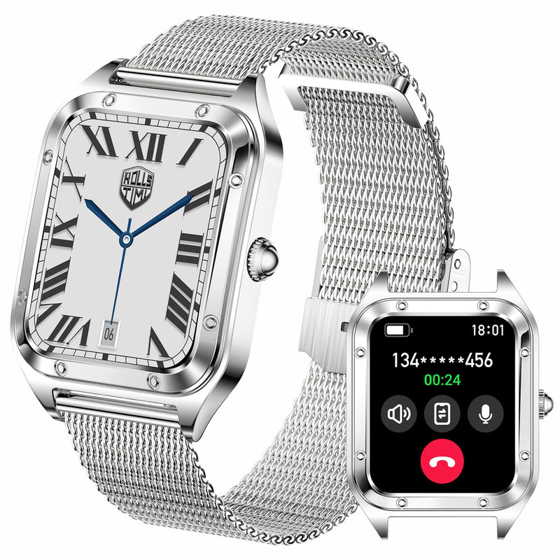 Smart Watch for Women, 1.59'' Full Touch Women's Smartwatch with Female Health Tracking, Fitness Tracker Heart Rate Monitor, Waterproof Sports Smartwatch for Android iOS (Silver Mesh RT-i98)